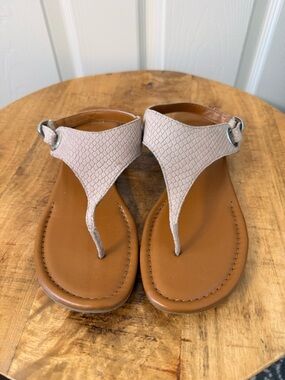Franco Sarto Taupe Thong Sandals with Tan Footbed